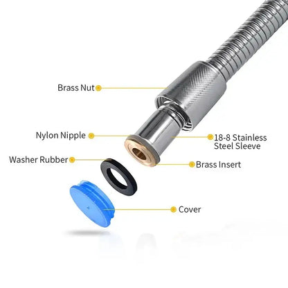 Flexible silver stainless steel shower hose bathroom accessory
