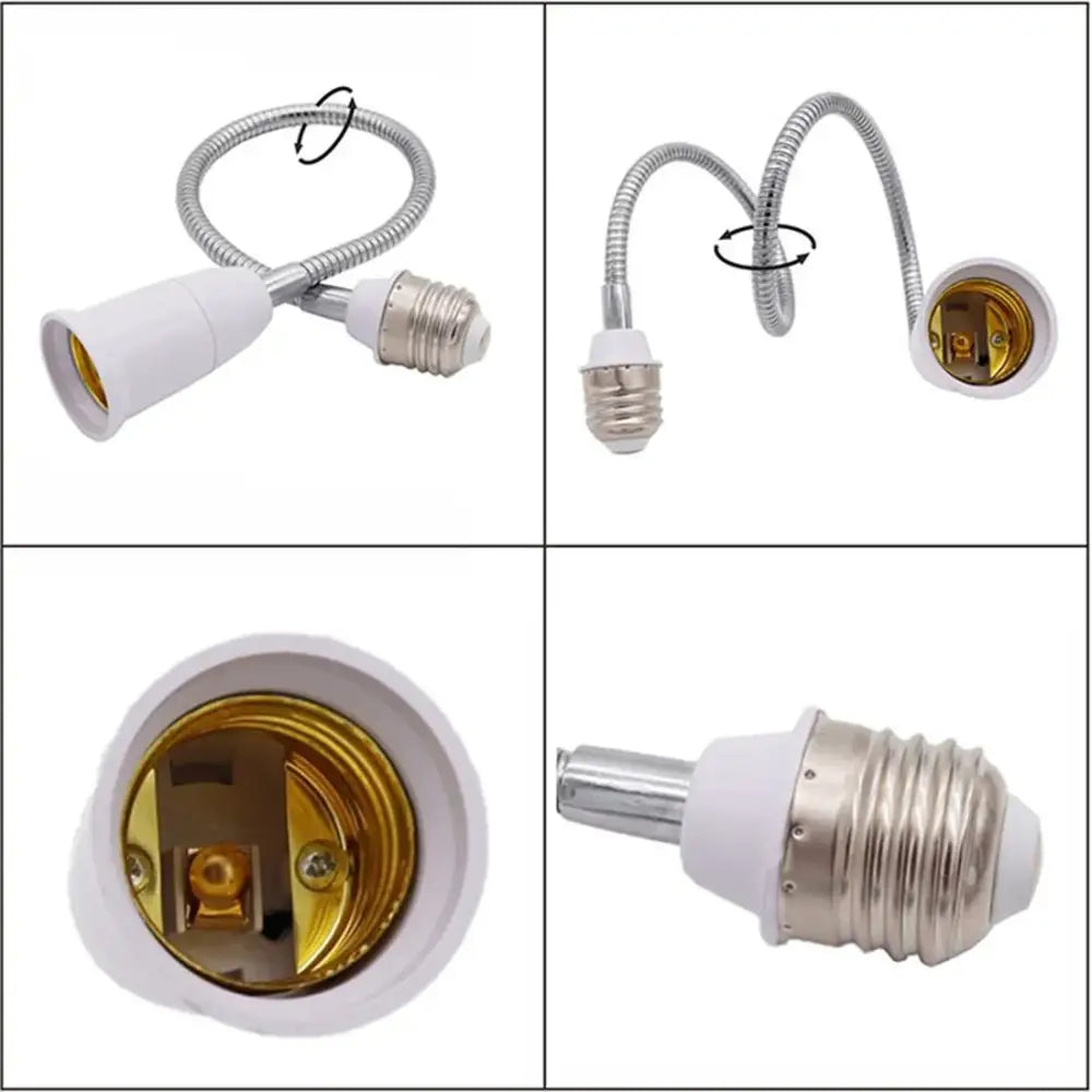 Flexible white & gold e27 base extension adaptor living room lamp accessory