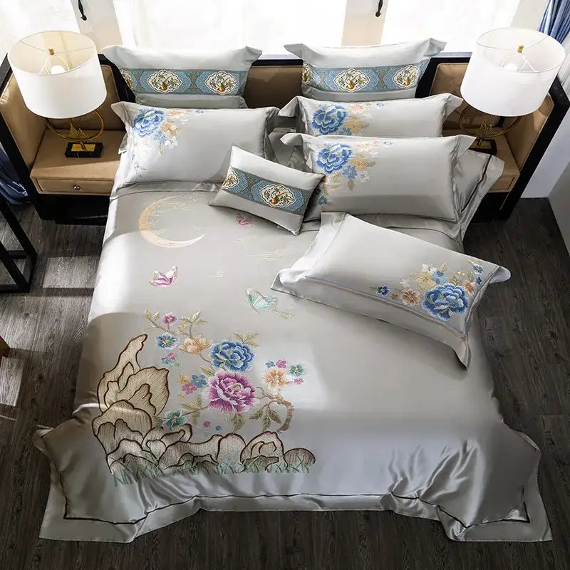 Floral 200s embroidered egyptian cotton bedding set bedroom