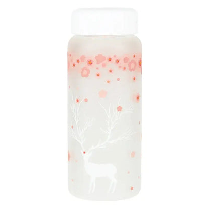 Floral and elk frosted glass water bottle set – kitchen drinkware