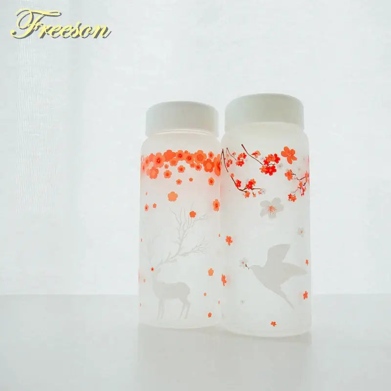 Floral and elk frosted glass water bottle set – kitchen drinkware