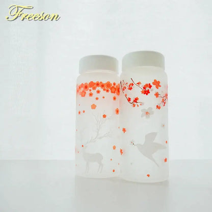 Floral and elk frosted glass water bottle set – kitchen drinkware