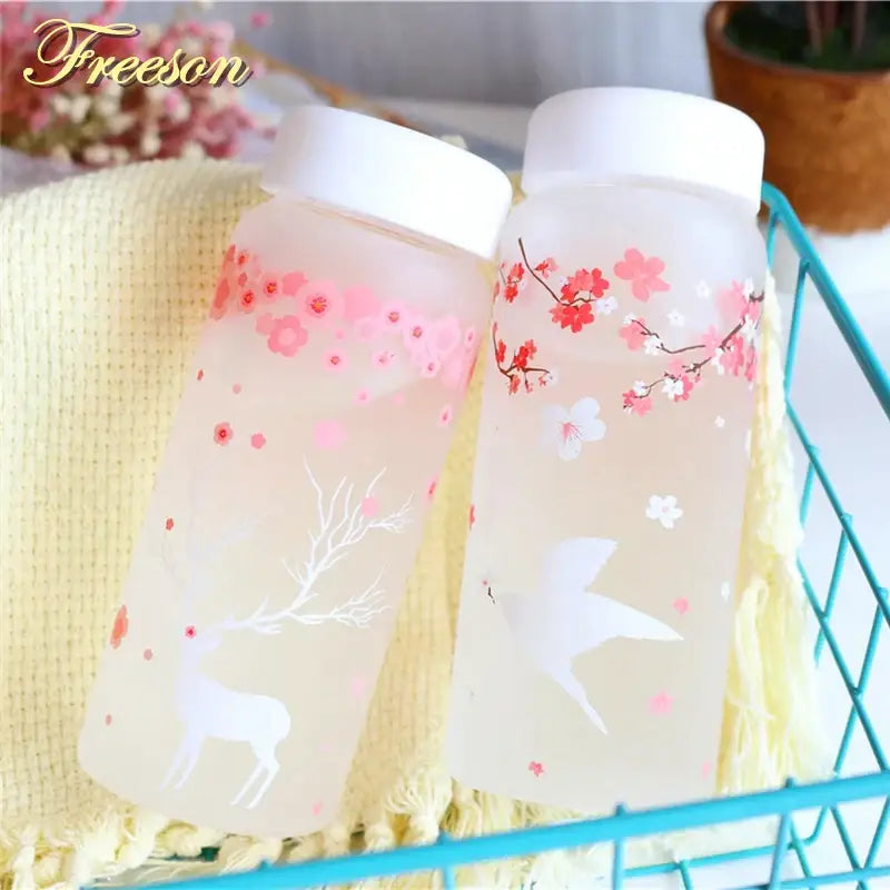 Floral and elk frosted glass water bottle set – kitchen drinkware