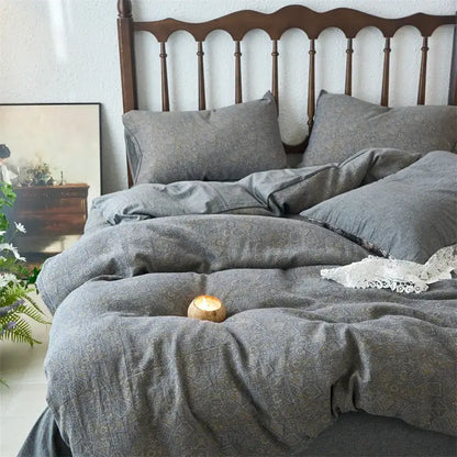 Floral beige & brown jacquard duvet cover set bedroom cotton bedding