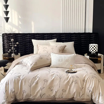 Floral beige egyptian cotton bedding set bedroom muse land print