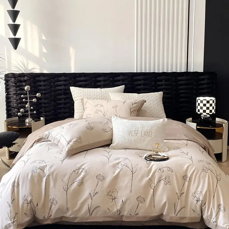 Floral beige egyptian cotton bedding set bedroom muse land print