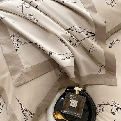 Floral beige egyptian cotton bedding set bedroom muse land print