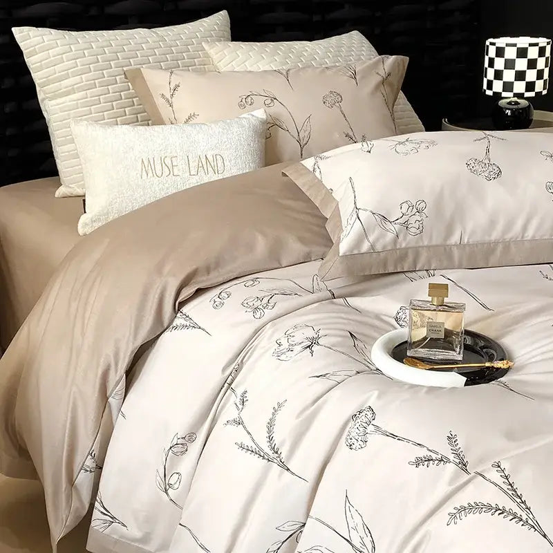 Floral beige egyptian cotton bedding set bedroom muse land print