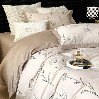 Floral beige egyptian cotton bedding set bedroom muse land print