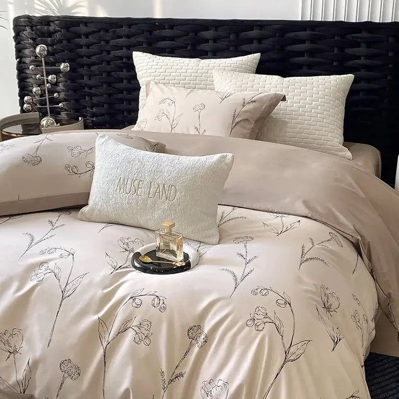 Floral beige egyptian cotton bedding set bedroom muse land print