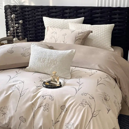 Floral beige egyptian cotton bedding set bedroom muse land print