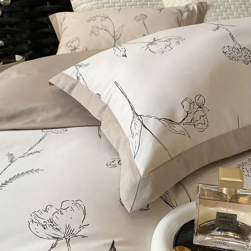 Floral beige egyptian cotton bedding set bedroom muse land print