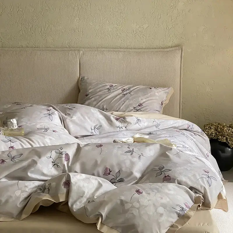 Floral beige egyptian cotton bedding set bedroom muse land print