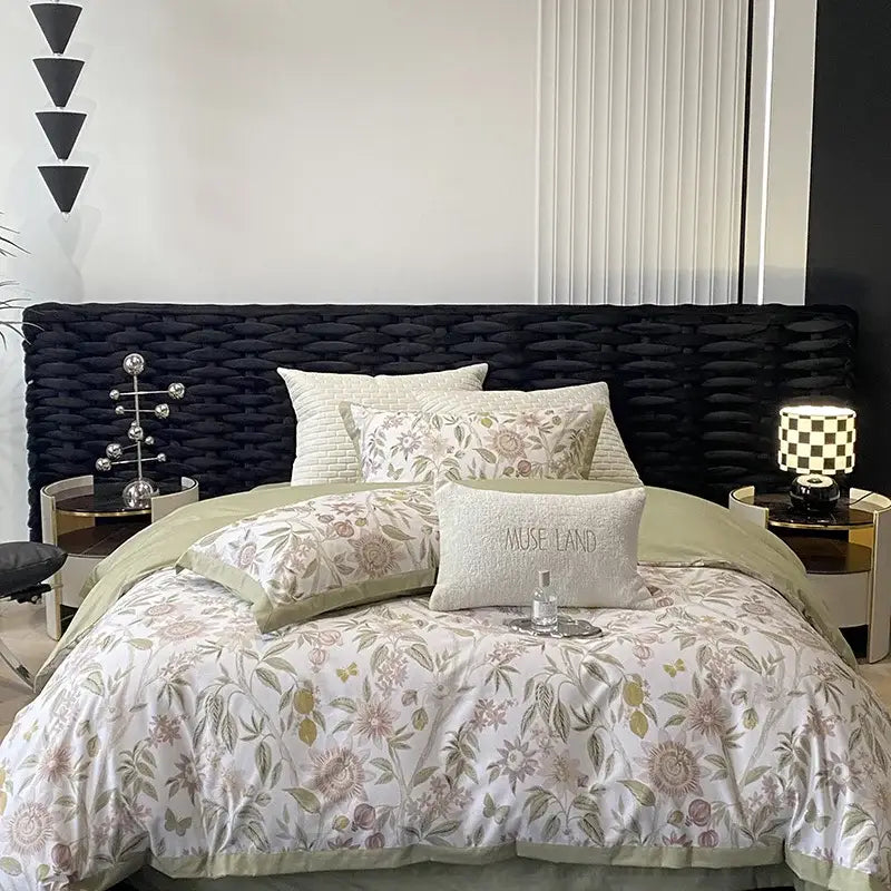 Floral beige egyptian cotton bedding set bedroom muse land print