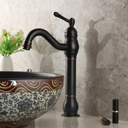 Floral black ceramics sink and brass faucet bathroom basin set