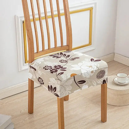 Floral blue and green elastic print chair cover dining room