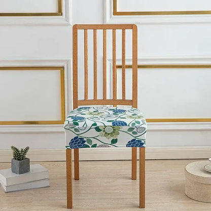 Floral blue and green elastic print chair cover dining room
