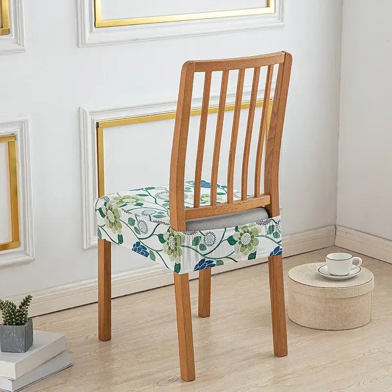Floral blue and green elastic print chair cover dining room