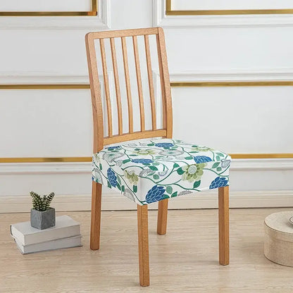 Floral blue and green elastic print chair cover dining room