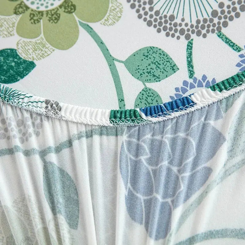 Floral blue and green elastic print chair cover dining room