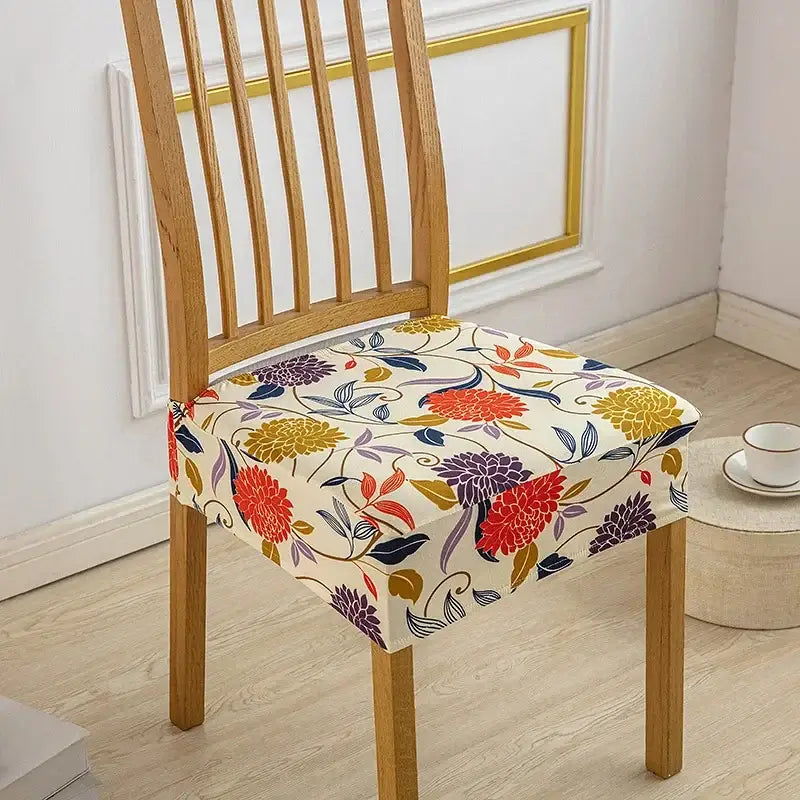 Floral blue and green elastic print chair cover dining room