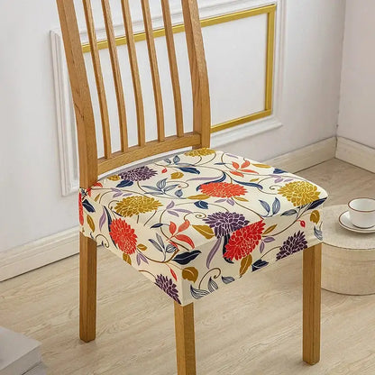 Floral blue and green elastic print chair cover dining room