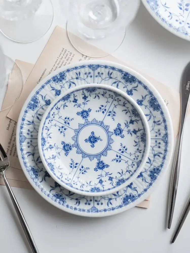 Floral blue & white ceramic dining set for dining room