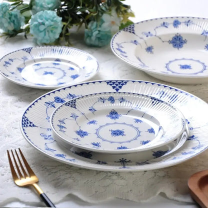 Floral blue & white ceramic dinner plate – dining room porcelain dinnerware