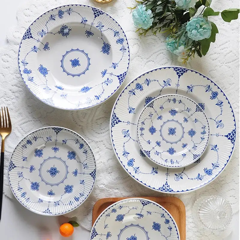 Floral blue & white ceramic dinner plate – dining room porcelain dinnerware