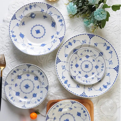 Floral blue & white ceramic dinner plate – dining room porcelain dinnerware