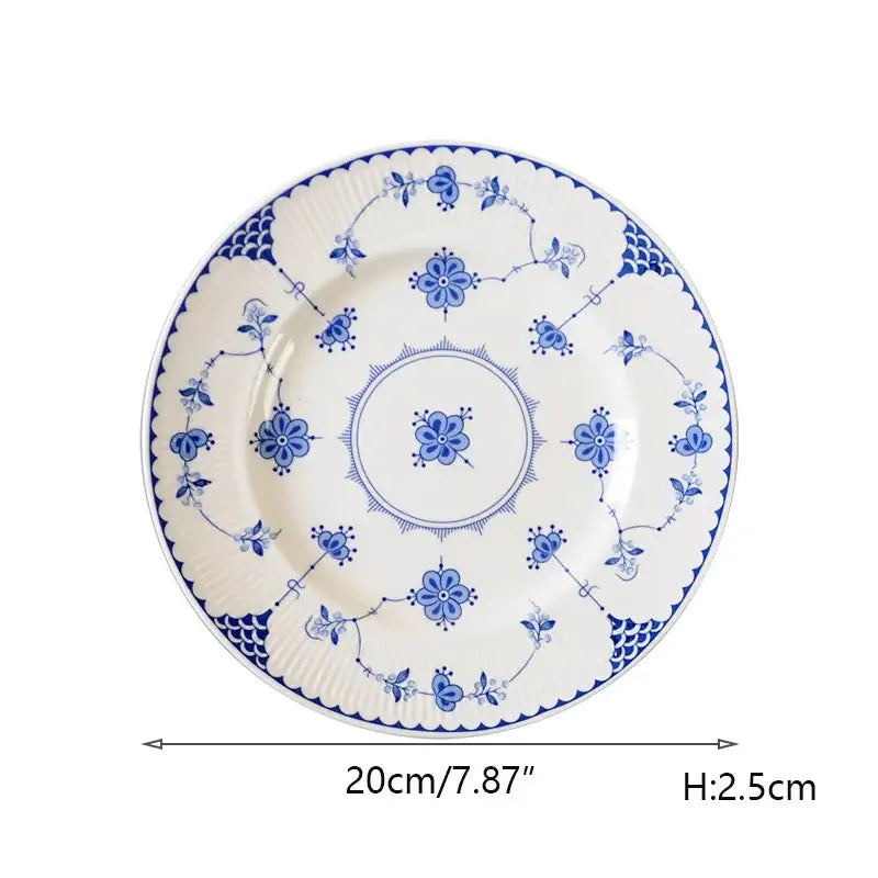 Floral blue & white ceramic dinner plate – dining room porcelain dinnerware