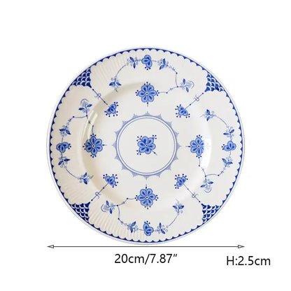 Floral blue & white ceramic dinner plate – dining room porcelain dinnerware
