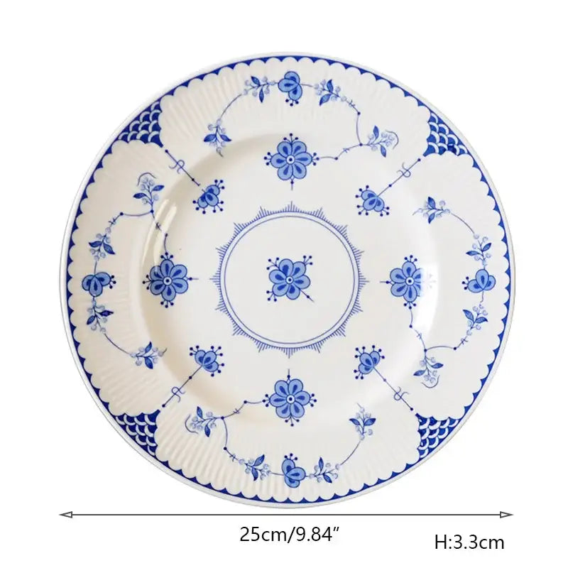 Floral blue & white ceramic dinner plate – dining room porcelain dinnerware