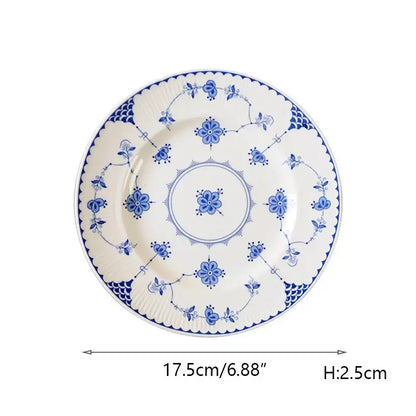 Floral blue & white ceramic dinner plate – dining room porcelain dinnerware