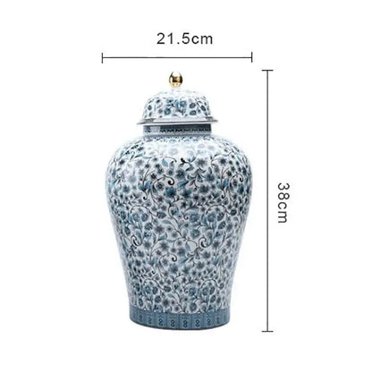 Floral blue & white ceramic ginger jar set – living room decor