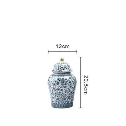 Floral blue & white ceramic ginger jar set – living room decor