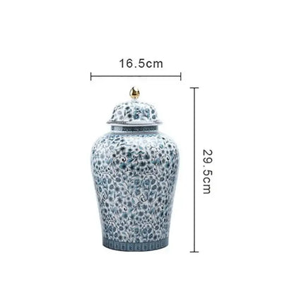 Floral blue & white ceramic ginger jar set – living room decor