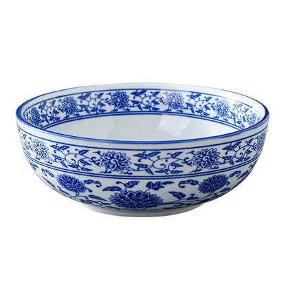 Floral blue & white ceramic soup bowl dining room noodle dish