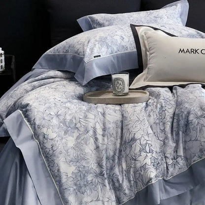 Floral blue & white egyptian cotton bedding sets – bedroom linens