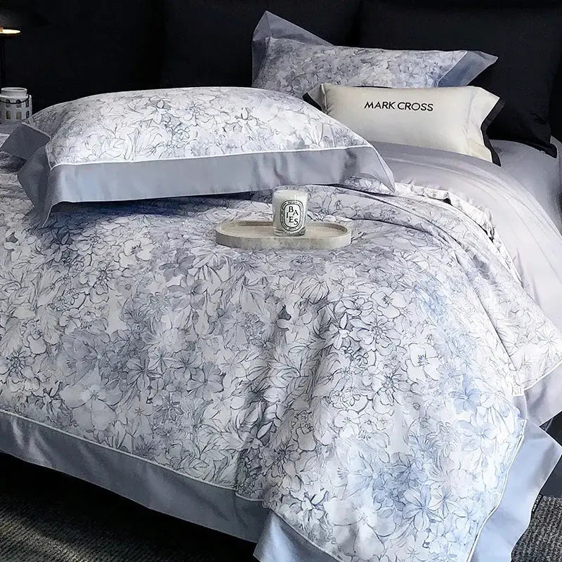 Floral blue & white egyptian cotton bedding sets – bedroom linens