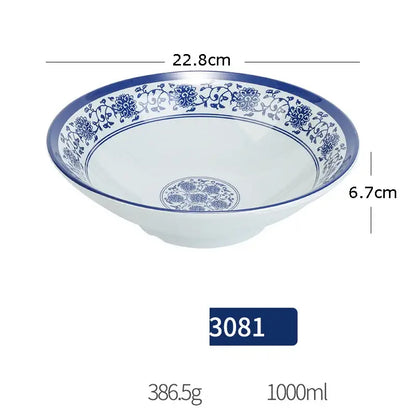 Floral blue & white imitation porcelain dinner set dining room
