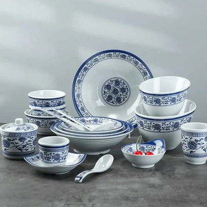 Floral blue & white imitation porcelain dinner set dining room