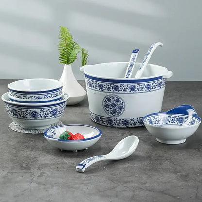 Floral blue & white imitation porcelain dinner set dining room