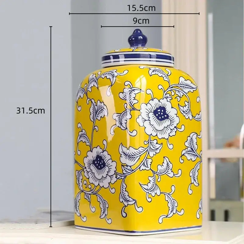 Floral blue white porcelain general jar living room decor