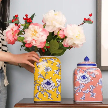 Floral blue white porcelain general jar living room decor