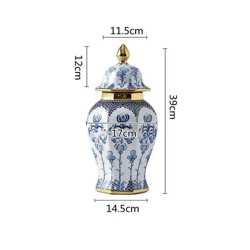 Floral blue & white porcelain general jar vase – living room decor