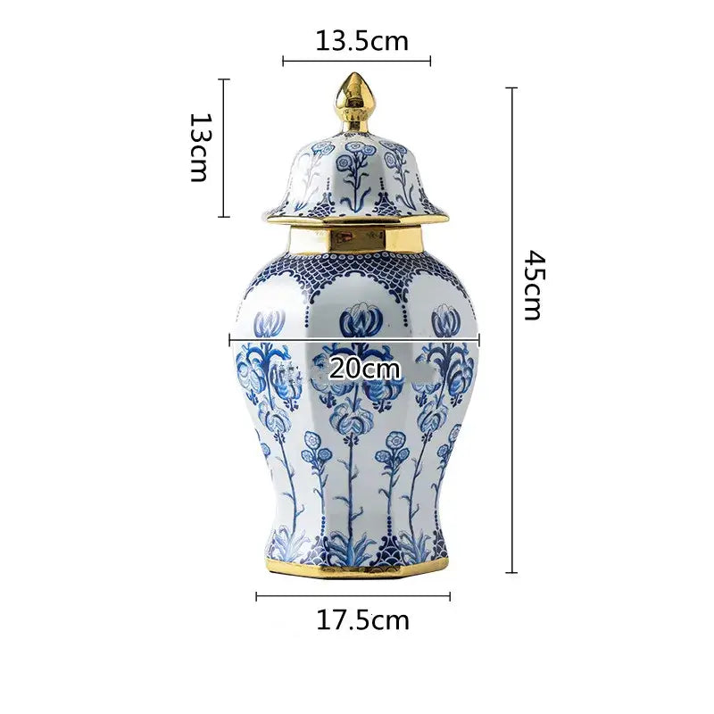 Floral blue & white porcelain general jar vase – living room decor