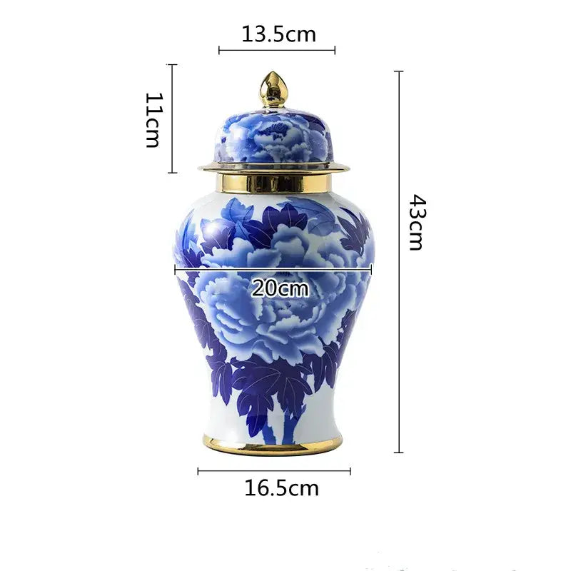 Floral blue & white porcelain general jar vase – living room decor