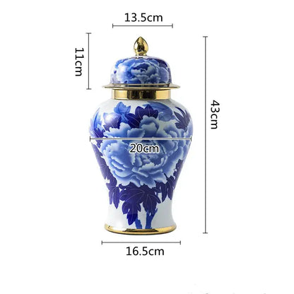 Floral blue & white porcelain general jar vase – living room decor