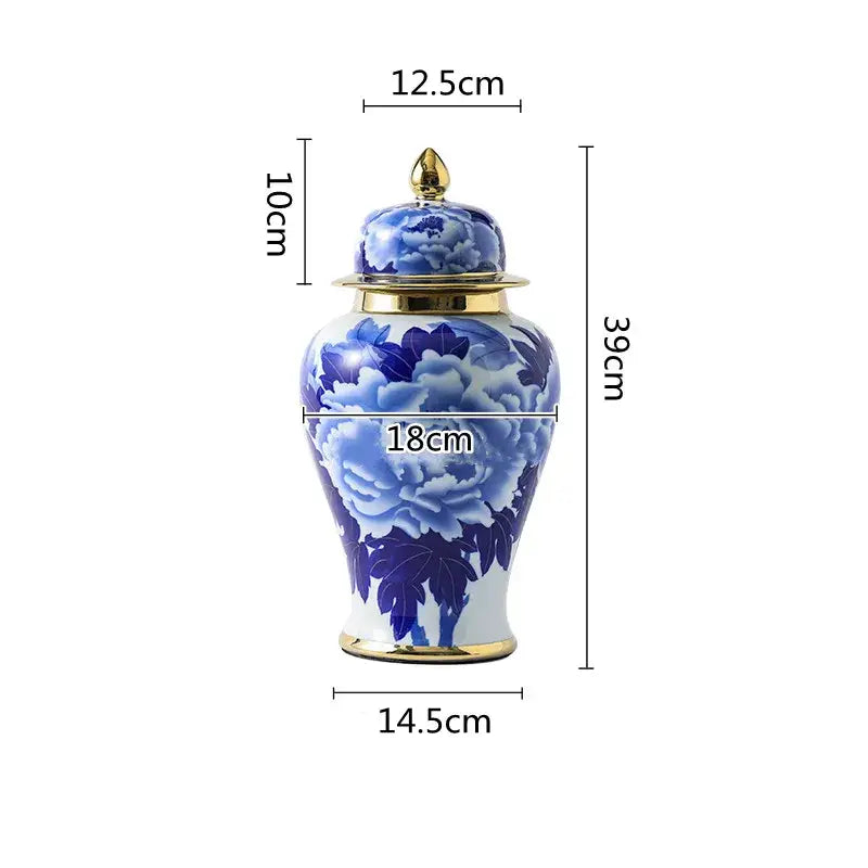 Floral blue & white porcelain general jar vase – living room decor